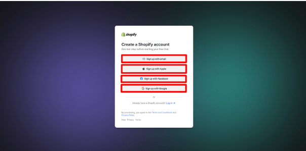 Shopify Sign-up Page