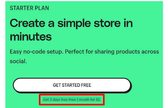 Shopify Starter Plan $1 Offer 