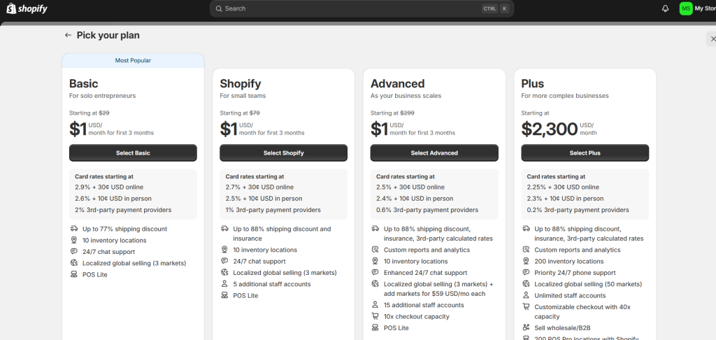 Choose A Plan For Shopify 3 Months Offer