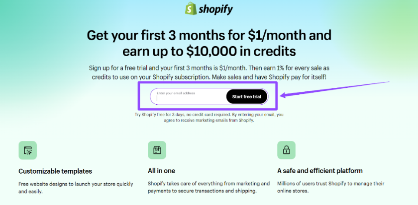 Shopify 3 Months Trial